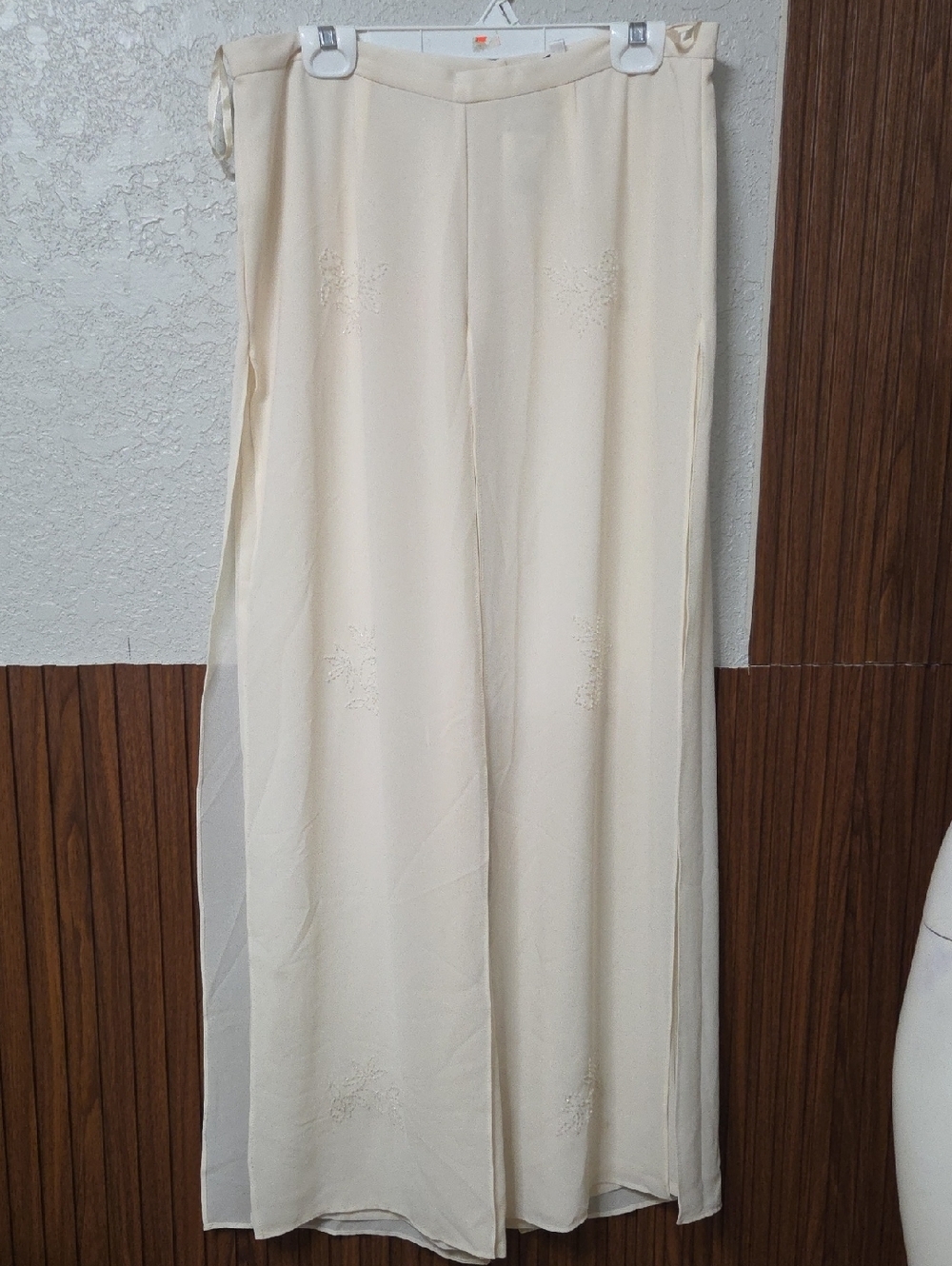 Cream Semi-Sheer Wide-Leg Overlay Pants with Side Slits Sz 14